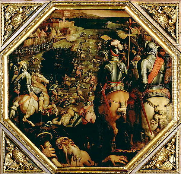 Джорджо Вазари - Битва Марчиано в 1553 году, с потолка Salone деи Cinquecento, 1565